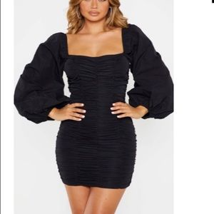 Ruched balloon sleeve bodycon dress